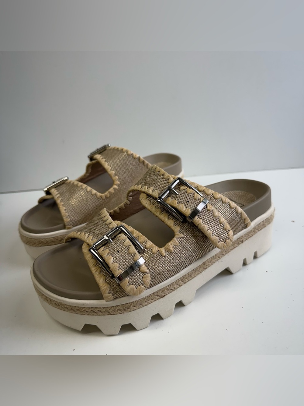SHUSHOP  SHU SHOP women's laura sandal platform gold woven chunky 90s